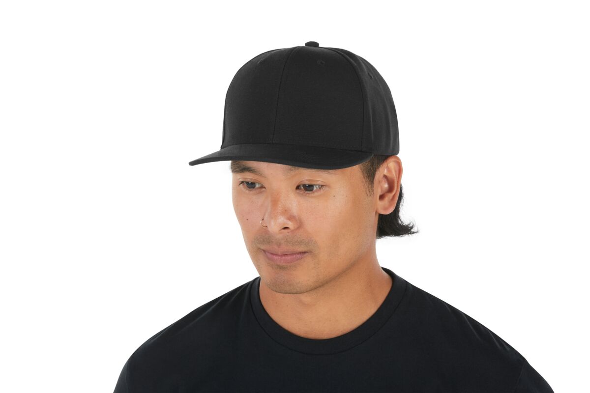 recycled-poly-classic-6-panel-hat-v4 WebPDP-HAT001002_Recycled_Poly_Classic_6Panel_Hat_Black_Studio_Harper_Studios_0723_Side_2__HAT001002OS.jpg