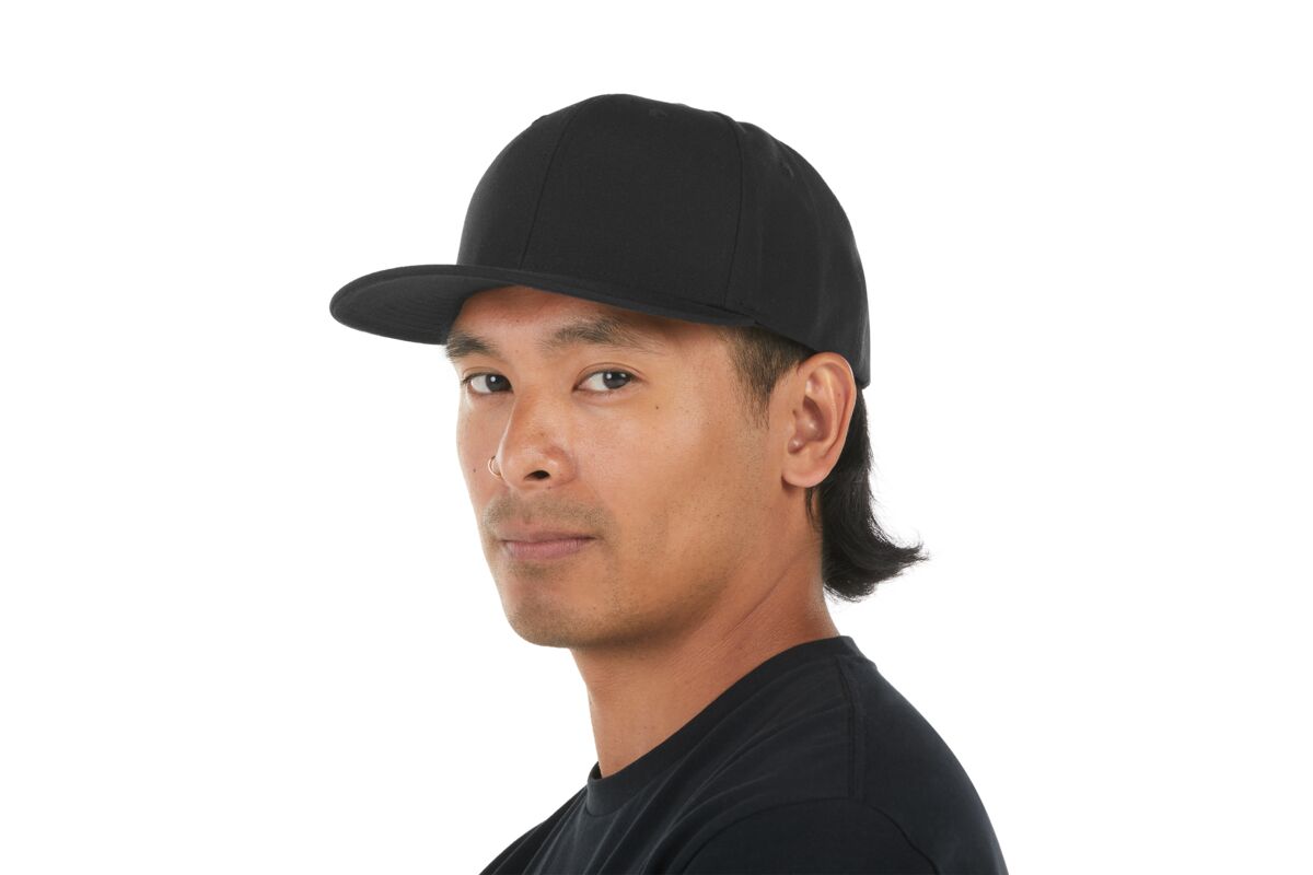 recycled-poly-classic-6-panel-hat-v4 WebPDP-HAT001002_Recycled_Poly_Classic_6Panel_Hat_Black_Studio_Harper_Studios_0723_Side_3__HAT001002OS.jpg