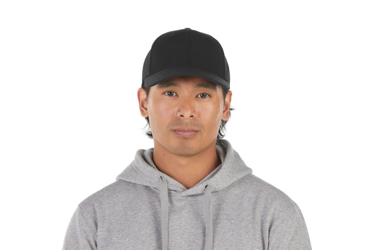 recycled-poly-low-profile-trucker-hat-q1 WebPDP-HAT002002_Recycled_Poly_Low_Profile_Trucker_Hat_Black_Studio_Harper_Studios_0723_Front__HAT002002OS.jpg