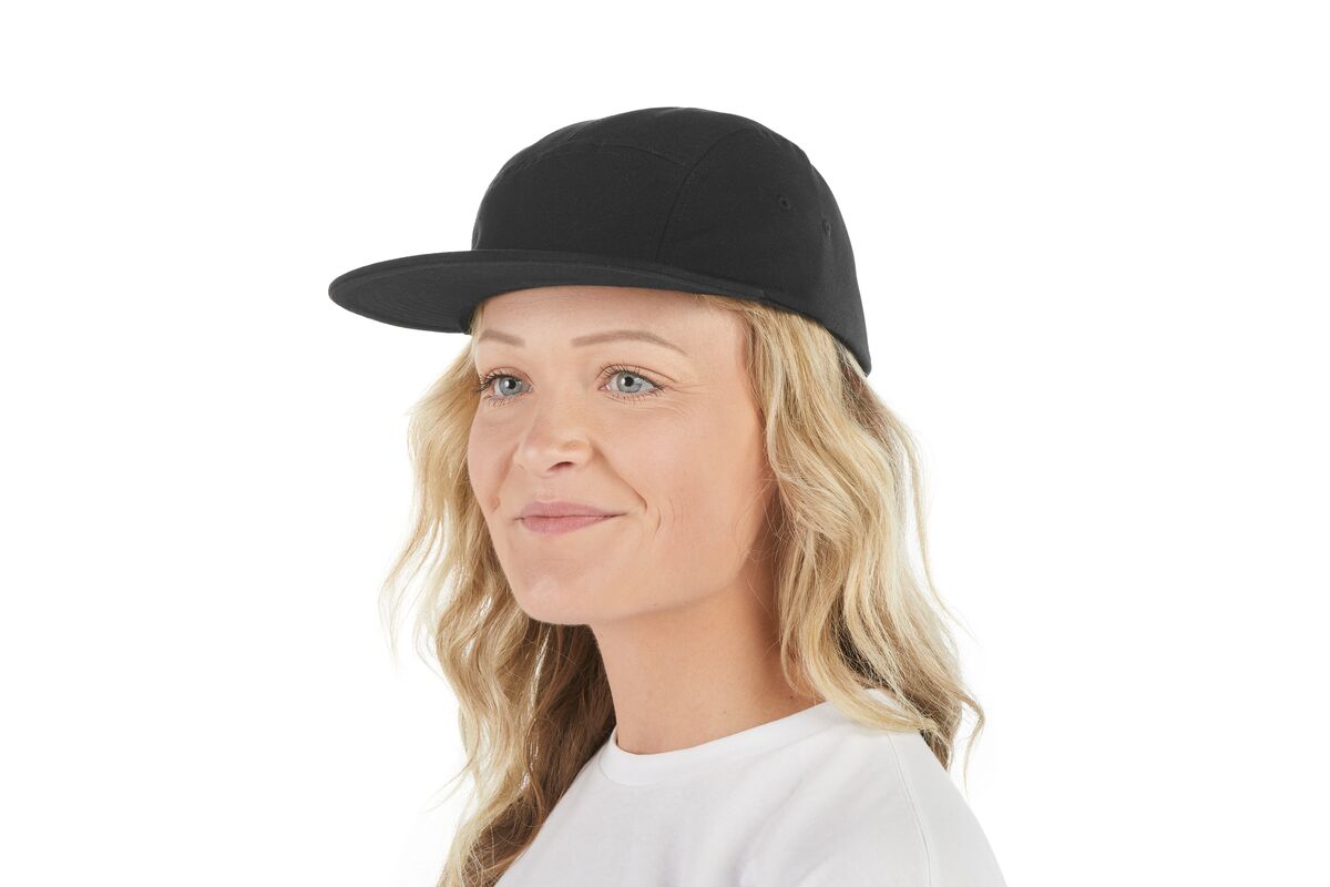 recycled-poly-flat-brim-5-panel-hat-v0 WebPDP-HAT003002_Recycled_Poly_Flat_Brim_5Panel_Hat_Black_Studio_Harper_Studios_0723_Front_2__HAT003002OS.jpg