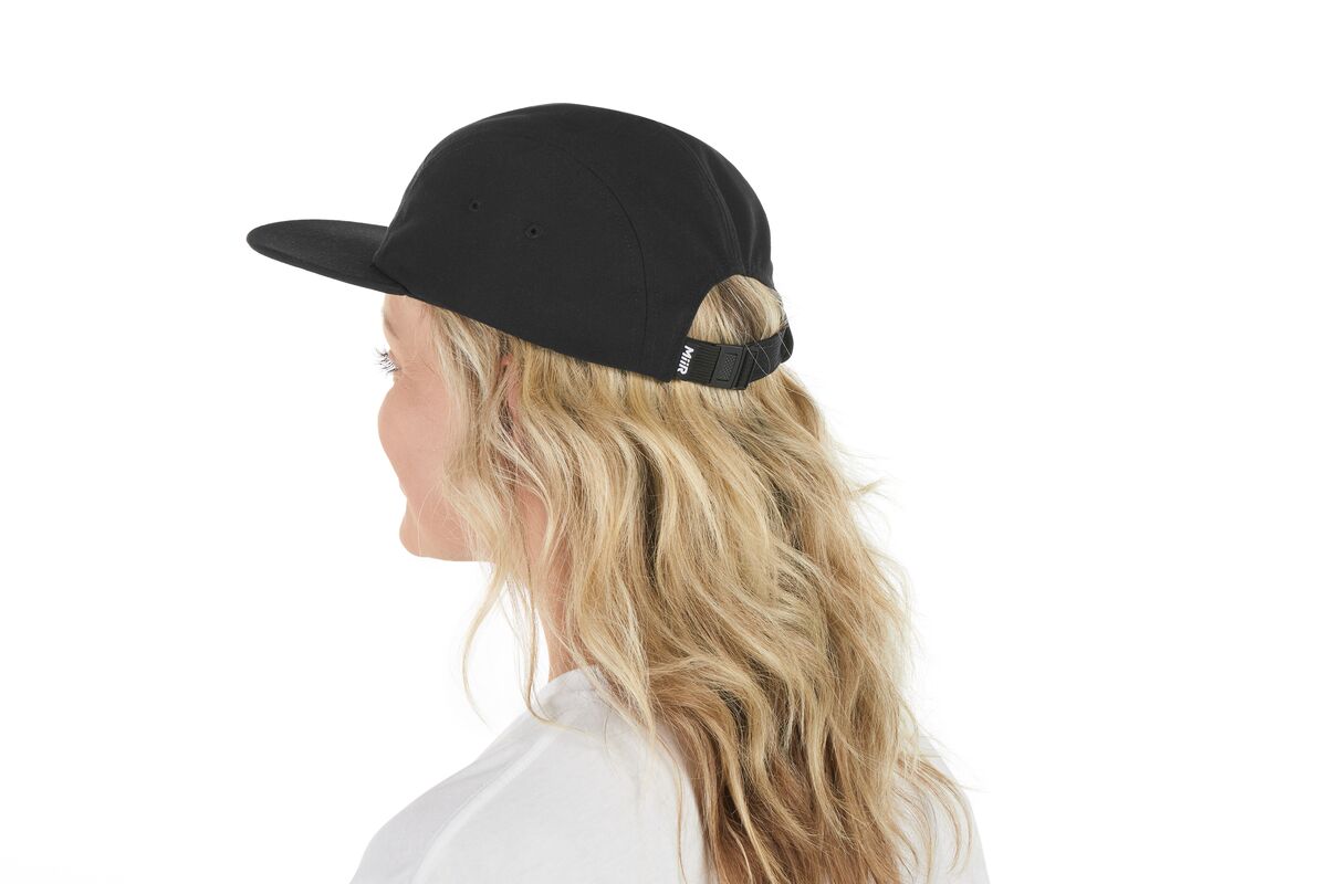 recycled-poly-flat-brim-5-panel-hat-v0 WebPDP-HAT003002_Recycled_Poly_Flat_Brim_5Panel_Hat_Black_Studio_Harper_Studios_0723_Side_2__HAT003002OS.jpg